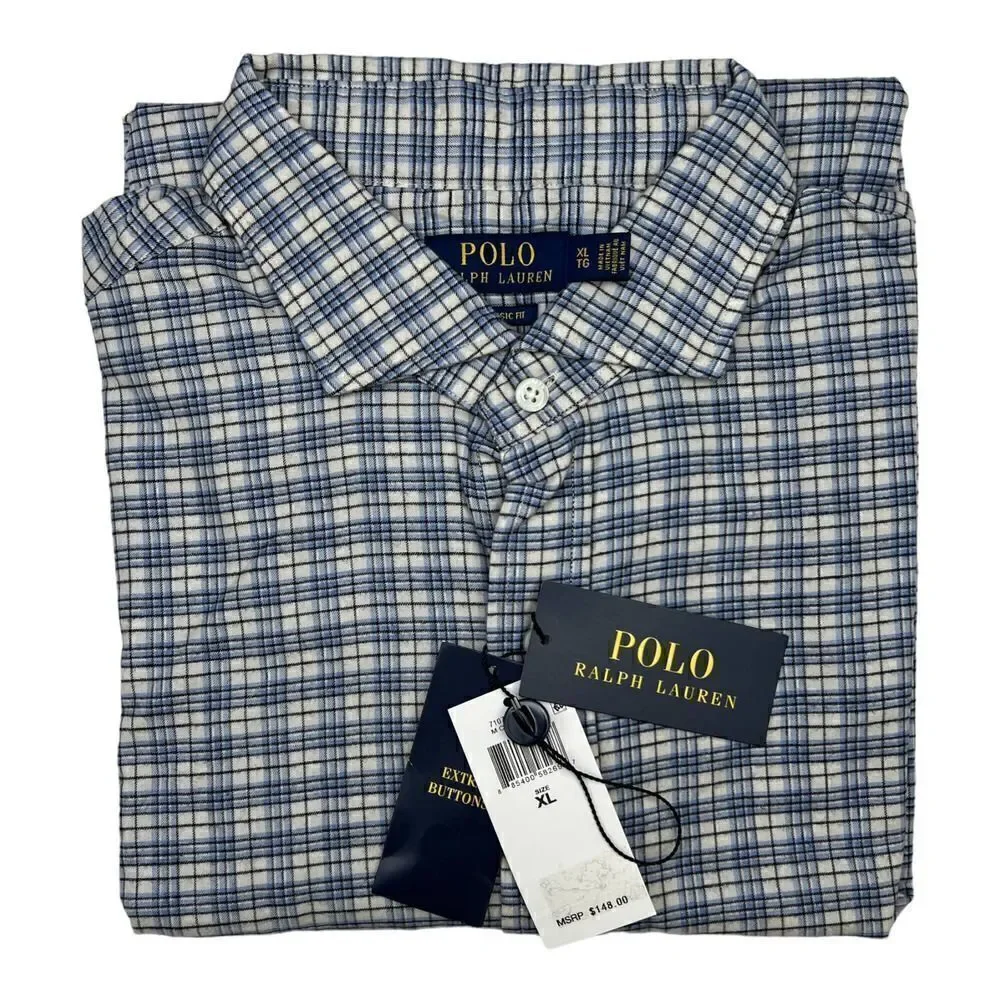 New Polo Ralph Lauren Men US XL Shirt Button Down Long Sleeve Casual White Gray - Picture 4 of 14